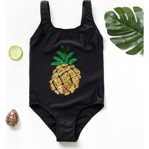 2020 One Piece Girls Swimsuit Pineapple Style Childrens Swimwear 6-13years Swimsuit Black Pieeapple Beachwaer For Girls 9157
