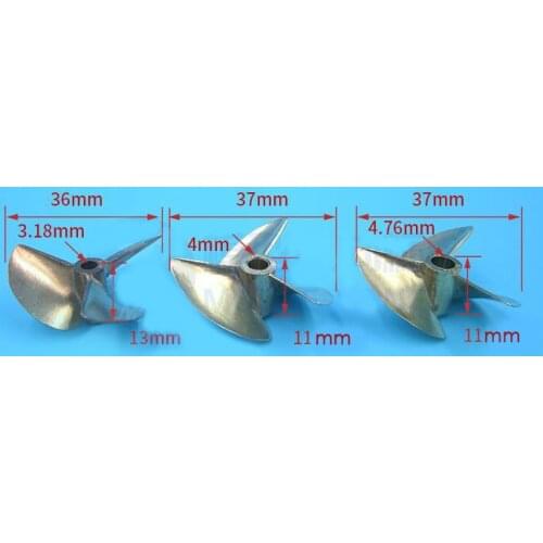 3.18/4/4.76mm 3-Blades Brass Copper Propeller for DIY RC Boat Model 436/437 Shaft Screw Metal Propeller 3/16" Diameter 36/37mm