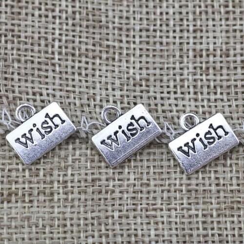 High Quality 50 Pieces/Lot 11mm*12mm Antique Silver Plated Diy Handmade Metal Letter Wish Tag Charms For Jewelry Making