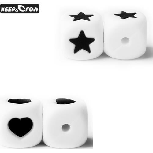 50pcs 12mm Star/Heart Silicone Letter Beads Chewable Teething Baeds Food Grade Silicone Bead Baby Teethers Pacifier Chain Making
