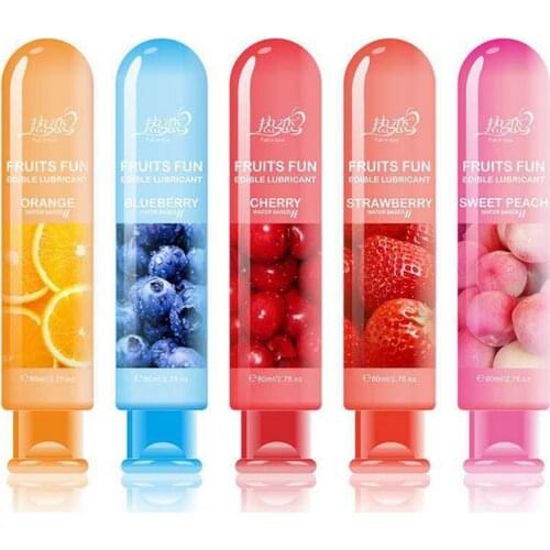 80ML Edible Flavor Water Based Lubricant Peach/Strawberry/Blueberry/Cherry/Orange Sex Anal Oral Gel Sex Lube For Couple Adult