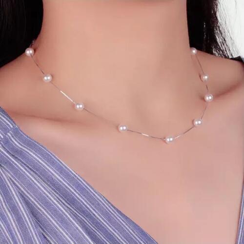 925 Sterling Silver Jewelry 12 PCS 6mm Pearl Box Chain Choker Necklace kolye collares bijoux femme S-N54