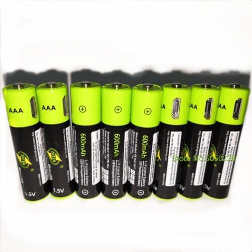 ZNTER 8PCS Mirco USB AAA Rechargeable Battery 1.5V 600mAh Lithium Ion Battery Toy Remote Control Battery Lithium Polymer Battery