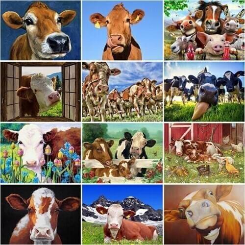 DIY 5D Diamond Painting Farm Cow Cross Stitch Mosaic Full Round Drill Animal Diamond Embroidery Rhinestones Art Gift Decor Home