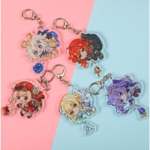 Anime Keychain Genshin Impact Venti Paimon Zhongli Diluc Klee Man Key Chain for Women Accessories Cute Bag Pendant Key Ring Gift