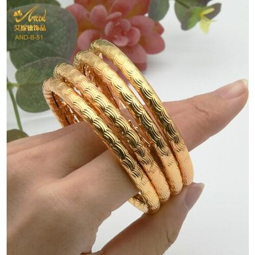 7CM/4PCS Dubai Bangle For Women Indian Bangles Africa Ball Jewelry Gold Color Beads Bangle&Bracelet Ethiopian Wedding Bride Gift