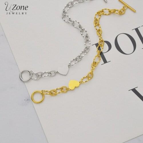 UZone Romantic Stainless Steel Love Heart Couple Bracelets Thick Chain Women Bracelet on Hand Birthday Party Gift Jewelry Bijoux