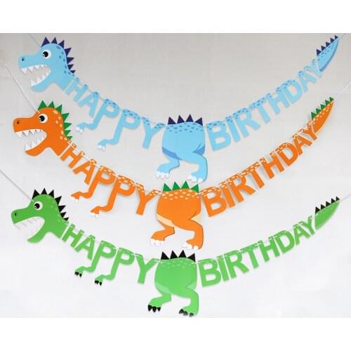 Dinosaur Theme Happy Birthday Banner Flag For Dinasaur Birthday Party Decorations Kids Boy Favors Supplies