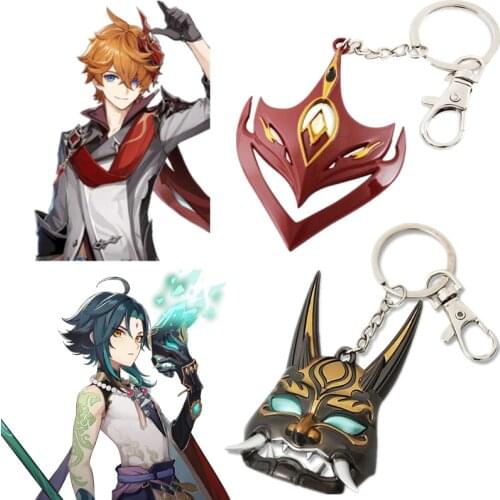Genshin Impact Tartaglia Headwear Xiao Mask Cosplay Alloy Key Chains Pendant Keychain Toy Jewelry Gift Prop
