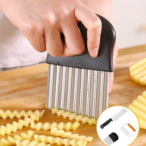 Stainless Steel Potato Chip Slicer Vegetable Fruit Crinkle Wavy Slicer Knife Carrot Potato Cutting Chopper Kitchen Gadget Sets
