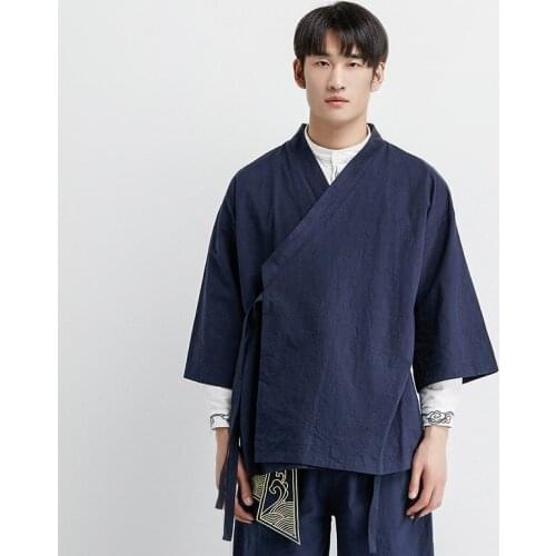 Chinese Style Men Retro Fashion Loose Cardigan Jackets Coat Tops Robe Japanese Harajuku Kimono Asian Oriental Clothing KK3591