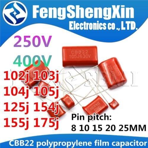10pcs CBB22 polypropylene film capacitor 250V 400V 0.1uf 0.01uf 1uF 102J 103J 104J 105J 115J 125J 135J 154J 155J 175J