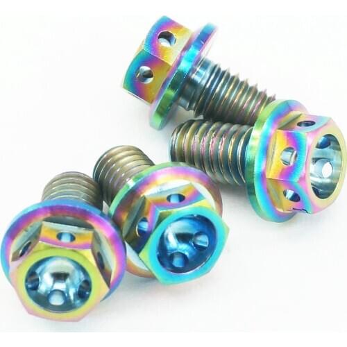 LOT 4 M6x1x10mm Rainbow GR5 Titanium Motorcycle Flange Screw Bolts Hex Concave Head Hollow
