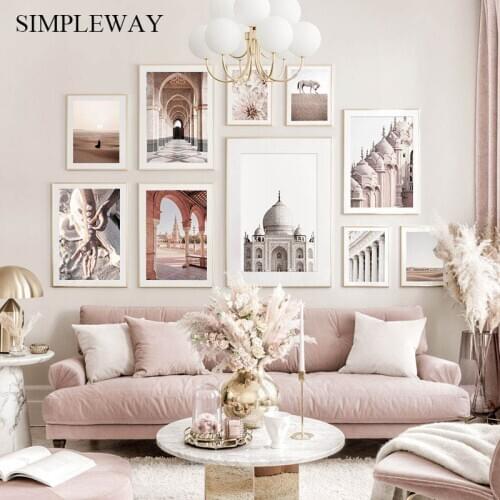 Mosque Islamic Canvas Wall Art Painting Floral Desert Landscape Poster and Print Nordic Decoration Picture Modern Home Decor