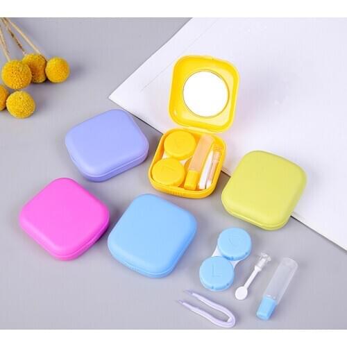 Mini Square Contact Lens Case With Mirror Easy Carry Pocket Contact Lens Storage Box Container Solid Color Lovely Travel Beauty