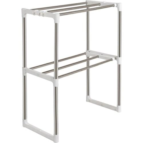 1pcs Stainless Steel Adjustable Multifunctional Microwave Oven Shelf Rack Standing Type Double Kitchen Storage Holders