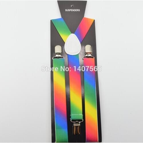 Fashion jeans pants rainbow trouser with Clip-on Braces Elastic Suspenders for women/men 1inch metal y-back bulk& Retail SZ12