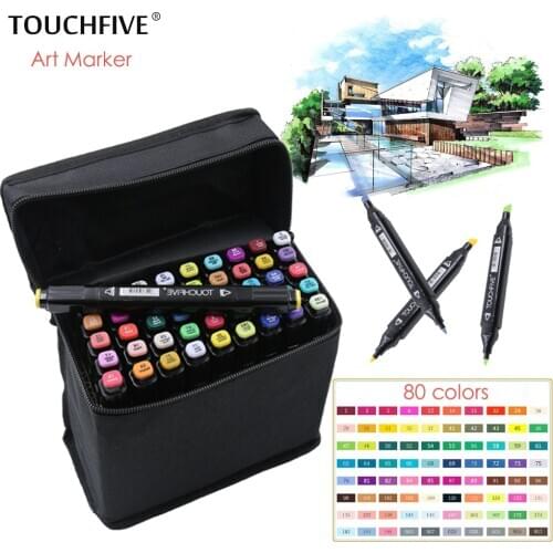 TOUCHFIVE 48 Colors Art Marker Set Dual Head Sketch Markers Brush Pen For Draw Manga Animation Design Art Supplies