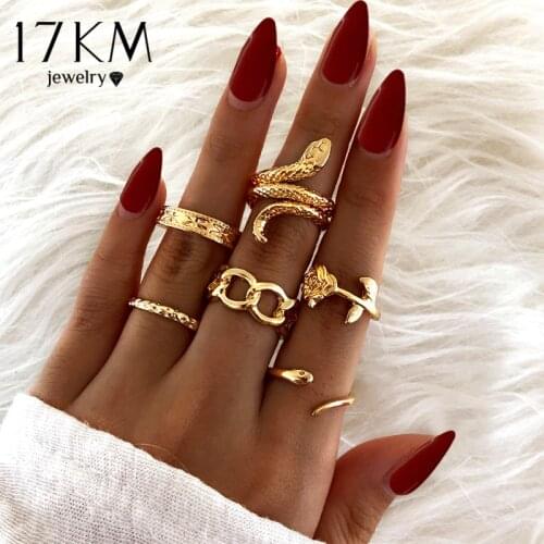 Vintage Gold Snake Rings Set For Women Trendy Silver Color Geometric Cross Rose Moon Chain Rings 2021 NEW Jewelry Gift