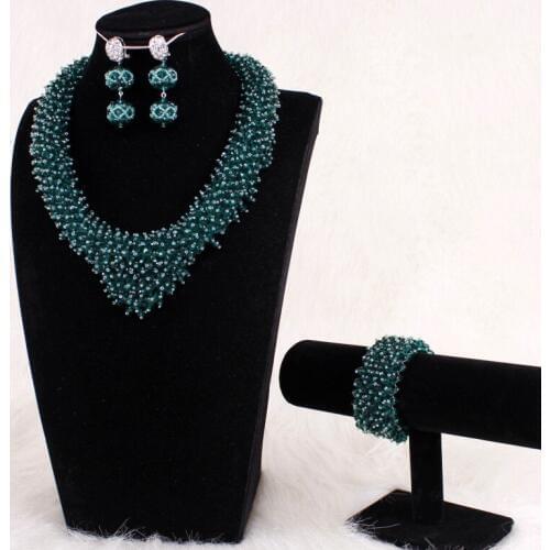 4UJewelry Blining Bridal Jewelry Sets Necklace Teal Green Heart Design Necklace Sets For Women Crystal 100% Handmade