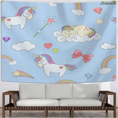 Cartoon Rainbow Unicorn Tapestry 3D Printing Florals Unicorn Wall Hanging Tapestry For Living Room Bedroom Home Decor