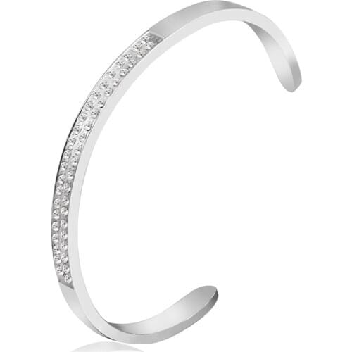 Simple fashion diamond-studded opening titanium steel cold wind bracelet bracelet couple jewelry