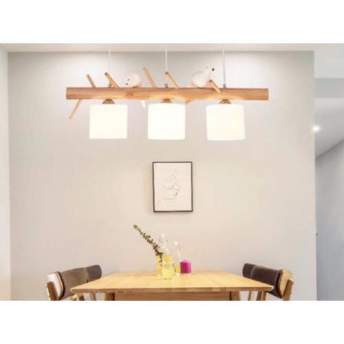Bird chandelier restaurant lamp three head Japanese creative personality dining room chandelier modern minimalist wood lamps