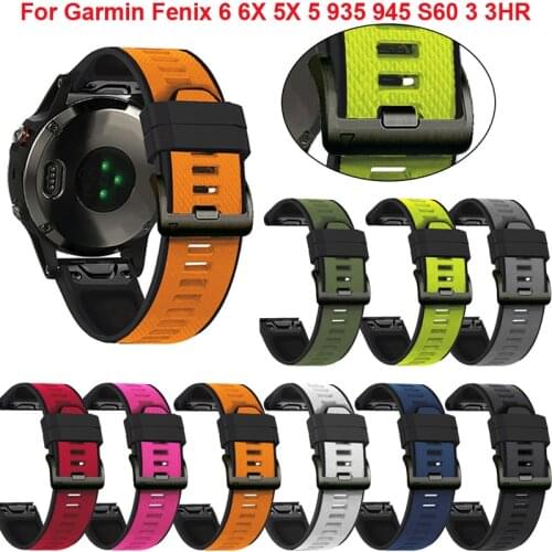 26 22mm Quick Release Watch Band Strap For Garmin Fenix 6 6X Pro 5X 5 3HR S60 MK1 Forerunner 935 945 Easyfit Silicone Wirstband
