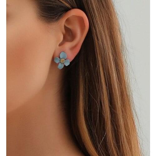 Candy Color Flower Stud Earrings for Women Girls Sweet Imitation Pearl Plant Floral Ear Studs Earings Summer Trendy Jewelry