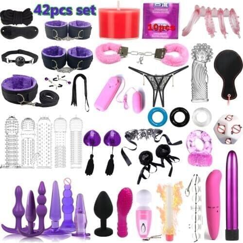 Adults Sex Toys For Women Men Handcuffs Nipple Clamps Whip Spanking Sex Metal Anal Plug Vibrator Butt Bdsm Bondage Set