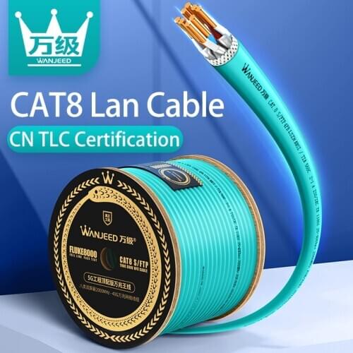 WANJEED CAT8 Lan Cable 40G SFTP Pure copper LSZH Jacket Aqua Color 305m