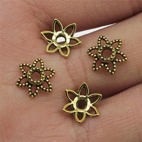 WYSIWYG 50pcs 10x10mm Bead Caps Jewelry Beads Caps Antique Gold Color Jewelry Accessories Making Bead Cap For Jewelry Making