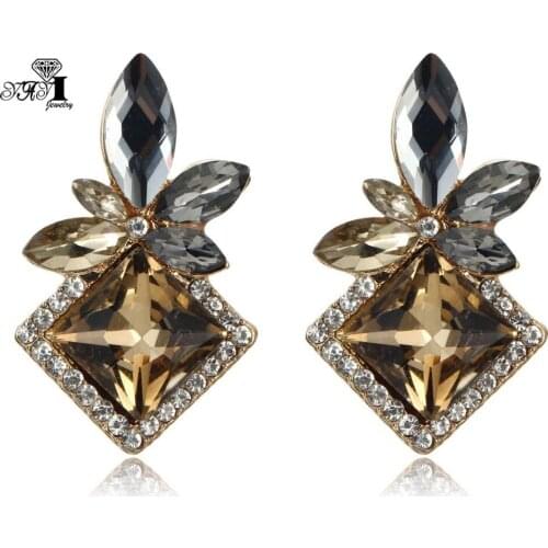YaYi Jewelry New Brown Glass Gray Rhinestone Dangle Crystal Earring Womens Fashion Ancient Silver Color Gem Earrings 1171