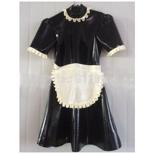 100% Natural Latex Dress Latex Catsuit Rubber Gummi Sexy Maid Woman Club Party Skirt Cosplay Night Club Customized