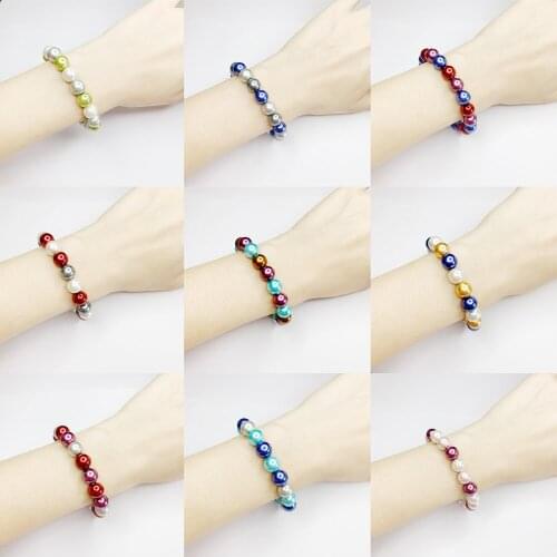 10mm South Sea Shell Pearl Beads Bracelet for Womne Multicolor Round Charms Elastic Strand Bangle Wristband Jewelry Gifts B508