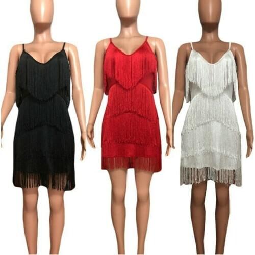 Women Dress Fringe Tassel Flapper Gatsby Evening Party Club Midi Vintage