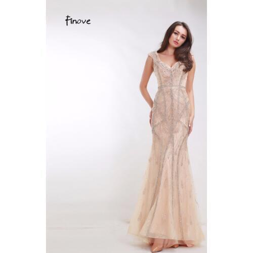 Finove Sexy Diamond Mermaid Evening Dresses Sparkly Evening Gown Robe De Soiree 2020 Luxury Champagne Beading Long Party Dresses