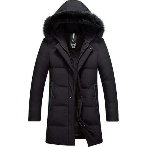 2020 Winter Mens Fox Fur Collar Duck Down Jacket Fashion Casual Thicken Warm Long Hooded Down Coat Brand Mens Clothing