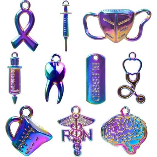 10pcs/Lot Hospital Series WHO Charm Pendants For Women Men DIY Jewelry Making Supplies Syringe Stethoscope Charms Accessories