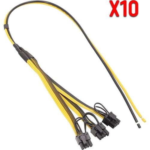 10Pcs Power Supply Cable 6 2 Pin Card Line 1 to 3 Adapter Cable Splitter Wire for Miner Mining BTC Line 12AWG 18AWG 50cm 3*20cm