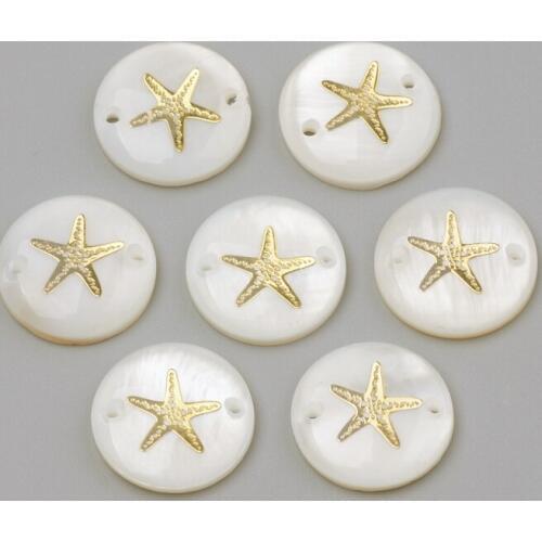 100 pc Freshwater Shell Links Flat Round & Starfish Link Connector for jewelry making DIY Accessories 16x4mm, Hole: 1.5mm F80