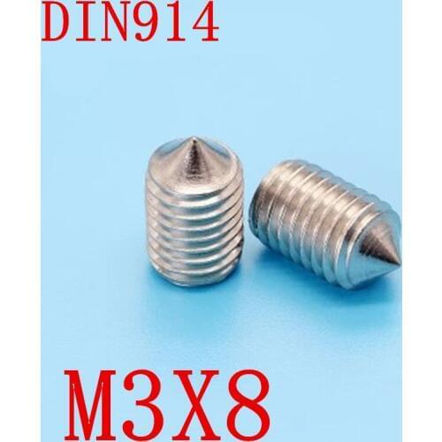 1000pc DIN914 m3x8 M3*8 Stainless Steel Metric Thread Grub Screws Cone Point Hexagon Socket Set Screws Headless