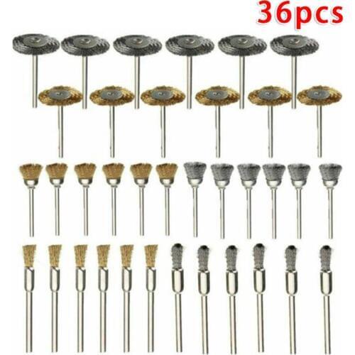 36Pcs Wire Steel Brass Brushes Polishing Brush Wheels Set for Rotary Tool
