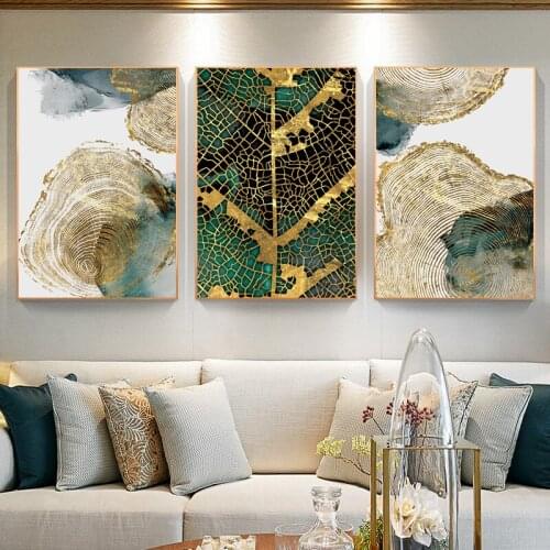 Abstract Golden Leaf Vein Canvas Painting Big Poster Print HD Wall Art for Living Room Entrance Aisle Cuadros Salon Decoracion