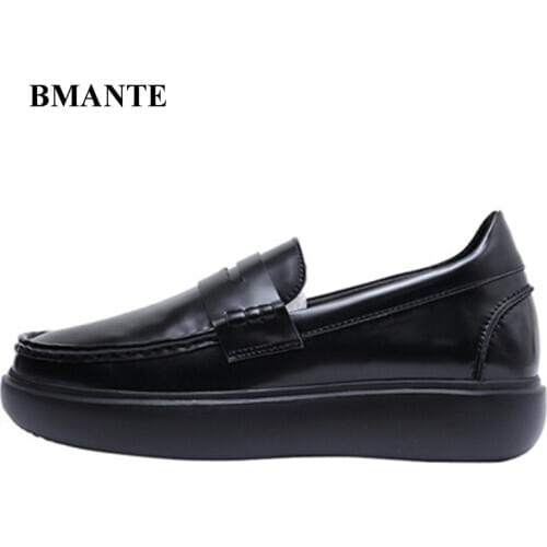 Bmante Genuine Leather Fashion Men Loafers Thick Bottom Slip-on Dress Shoes Driving Party Club Streetwear Sneaker Japanese Style