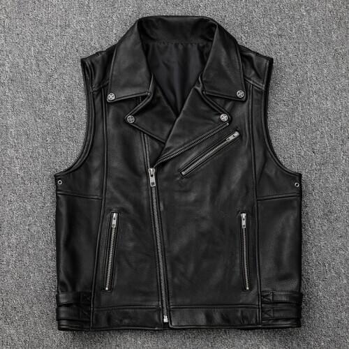 DHL Free Shipping Mens Genuine Leather Motorcycle Professional Large Size Vest Vintage Cowskin Biker Sleeveless Vest Jackets