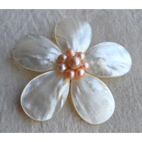 Elegant Flower Girl Gift Brooch,Pink Real Freshwater Pearl White Shell Flower Brooch,Wedding Party Girlfriend Gift Jewelry