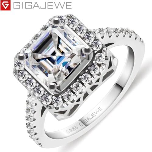 GIGAJEWE 2.2ct 7.5mm D Colorful Asscher 18K White Gold Plated 925 Silver Moissanite Classic Engagement Ring Girlfriend Gift
