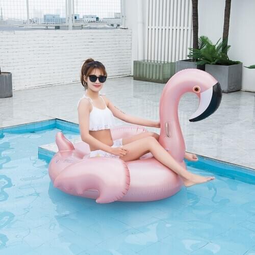 Giant Rose Gold Flamingo Swimming Ring for Adult Inflatable Circle Floating Bed Air Mattress for Swimming Pool Beach Party Toys