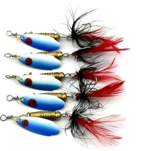 HENGJIA 100pcs Fishing lures 6G 6#hooks Spoon Lure Hard Bait Spinner Lures With Feather Hook Spoon Baits carp fishing tackal